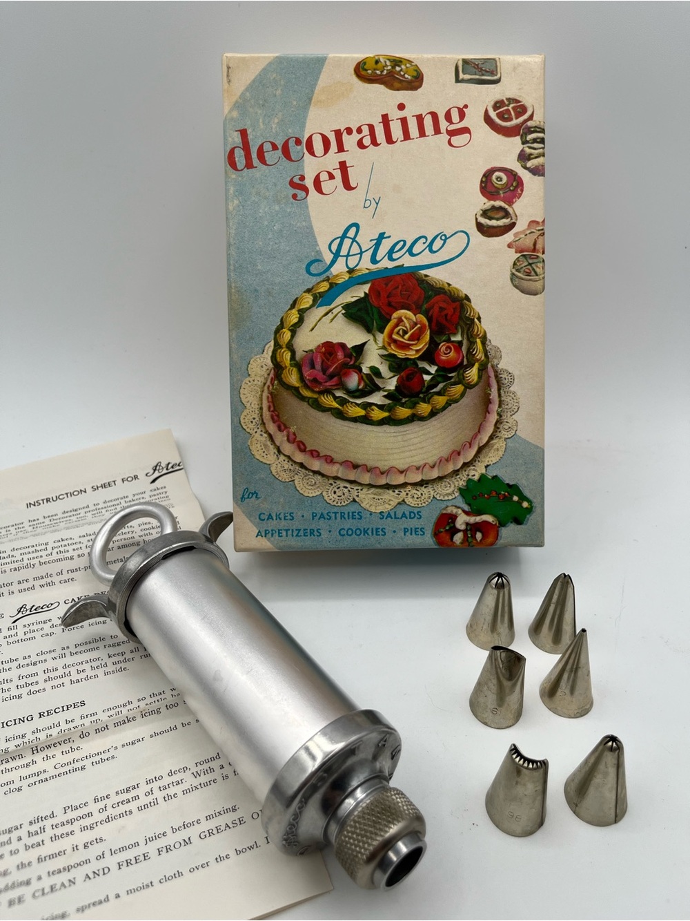 Vintage Ateco Icing Set 701 Cake Decorating Complete Original Box Instructions
